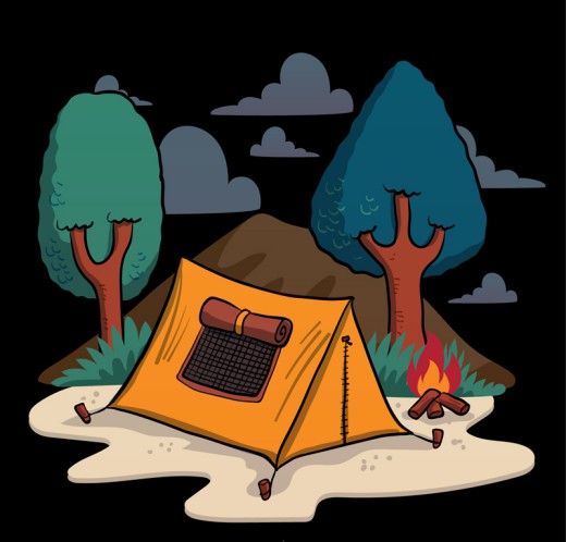 创意手绘野营帐篷和篝火矢量素材16素材网精选