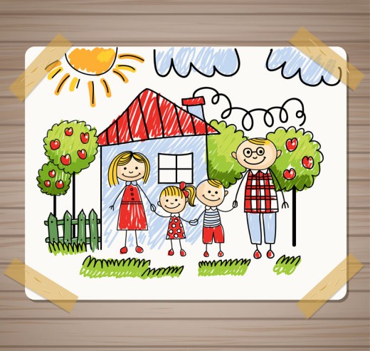 温馨家庭儿童插画设计矢量素材16图库网精选