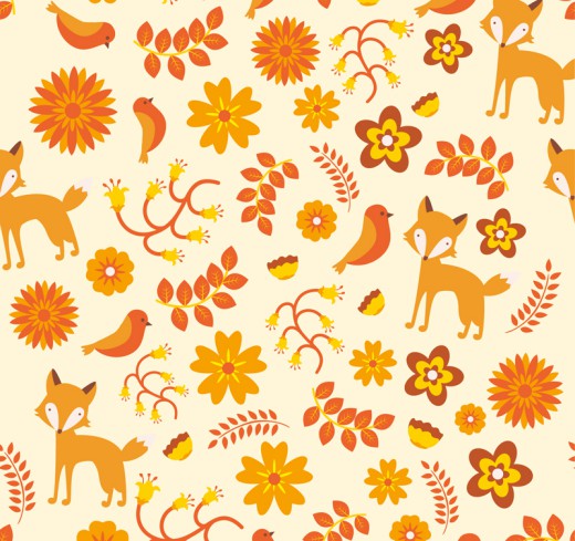 彩色狐狸和树叶无缝背景矢量素材16图库网精选