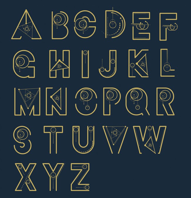 26个复古星球装饰字母矢量图素材中