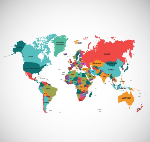 精美彩色世界地图矢量图16素材网精选