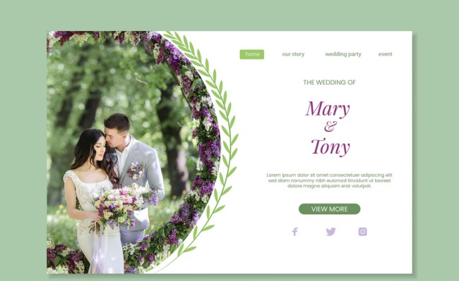 幸福新人婚礼网站登陆页矢量素材16素材网精选