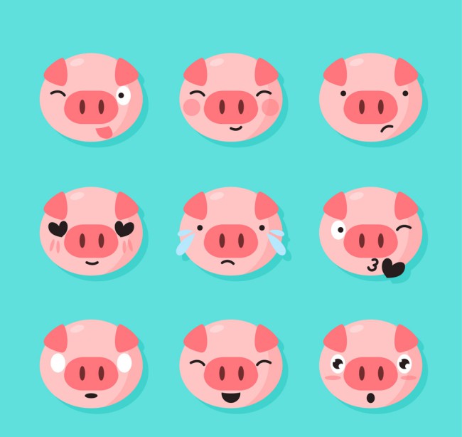 9款可爱小猪表情头像矢量素材素材