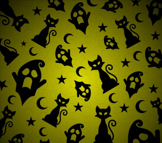 幽灵与黑猫剪影背景矢量素材16素材网精选