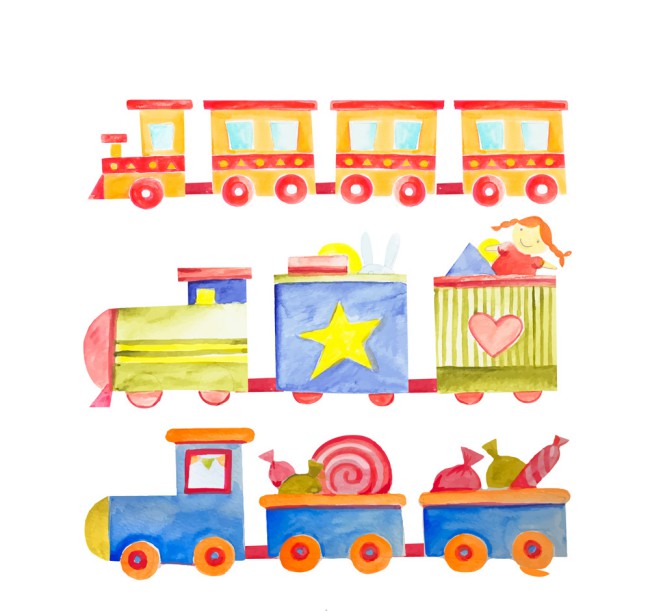 3款水彩绘玩具小火车矢量素材素材天下精选