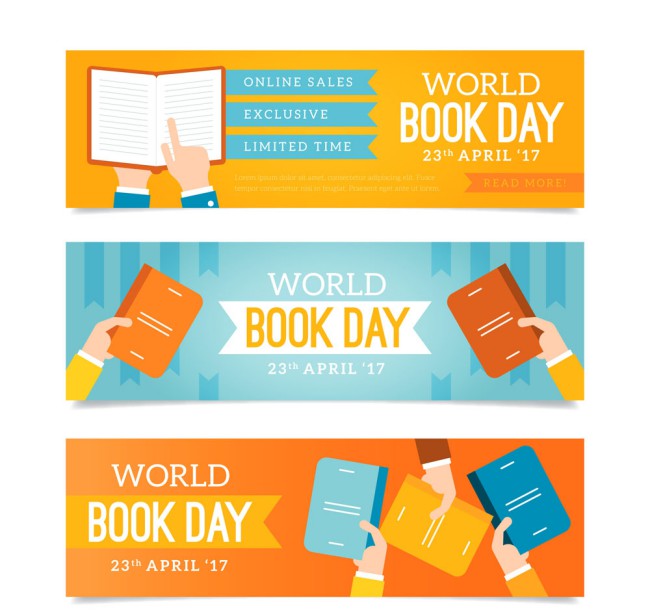 3款彩色书籍世界图书与版权日banne
