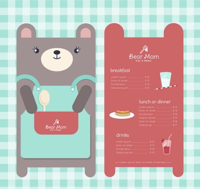 可爱熊妈妈儿童菜单矢量图素材中国网精选