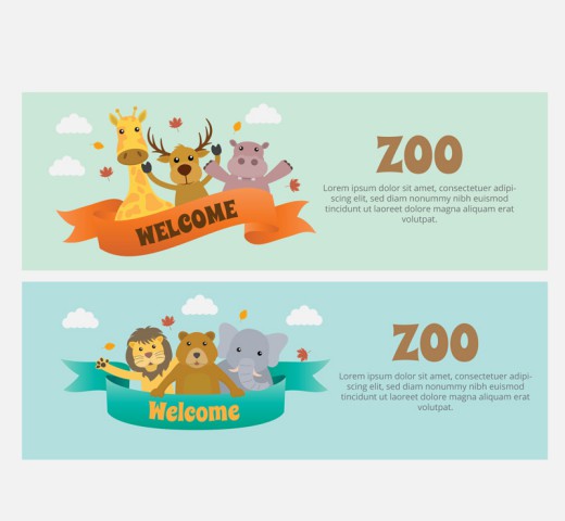 2款可爱动物园欢迎宣传banner矢量素材16素材网精选
