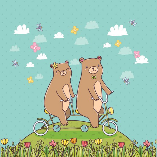 郊外骑双人自行车的情侣熊矢量图16设计网精选