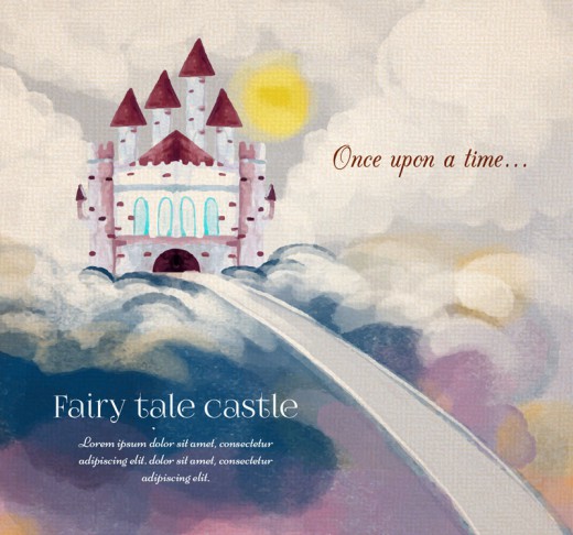 水彩绘童话城堡矢量素材16设计网精选