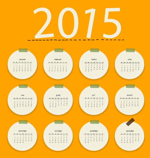 2015橙色圆形贴纸年历矢量素材16设计网精选