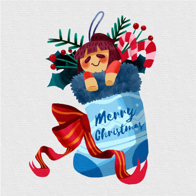 水彩绘圣诞袜子和玩偶矢量素材素材中国网精选
