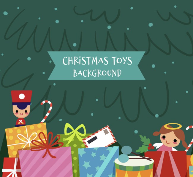 可爱圣诞树下的玩具礼物矢量素材16设计网精选