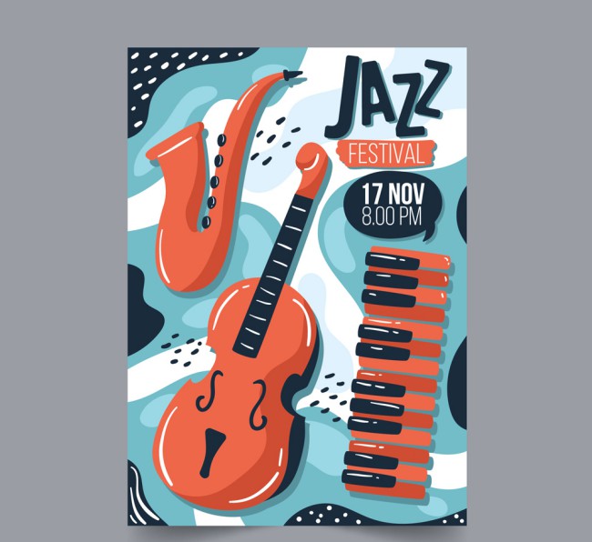 创意乐器爵士音乐节传单矢量素材16素材网精选