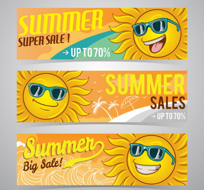3款彩绘时尚太阳夏季促销banner矢量图16素材网精选