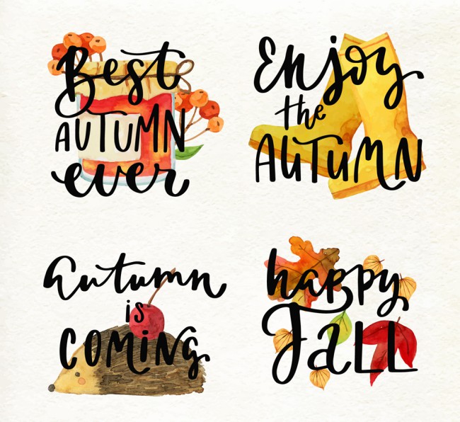 4款水彩绘秋季艺术字矢量素材16素材网精选