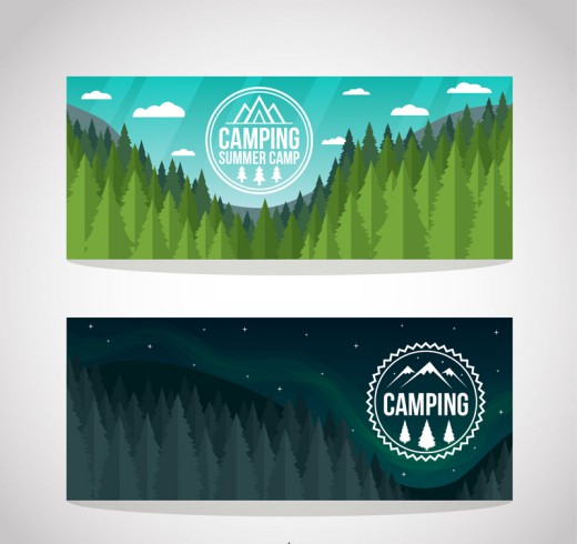野营森林白天和晚上风景banner矢量素材16素材网精选