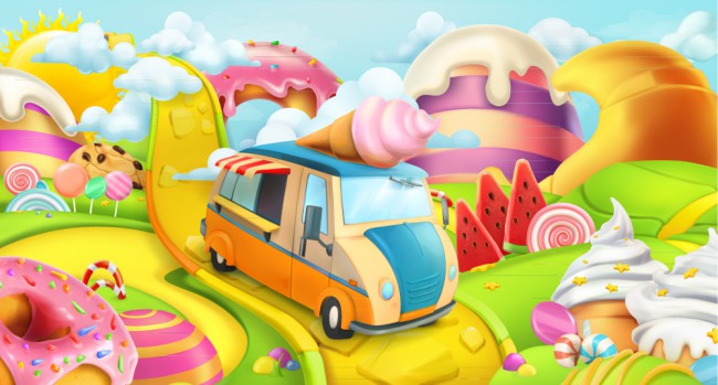 卡通糖果世界和甜品车矢量图16设计网精选