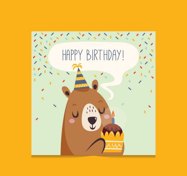 可爱抱蛋糕的熊生日卡片矢量图16素材网精选