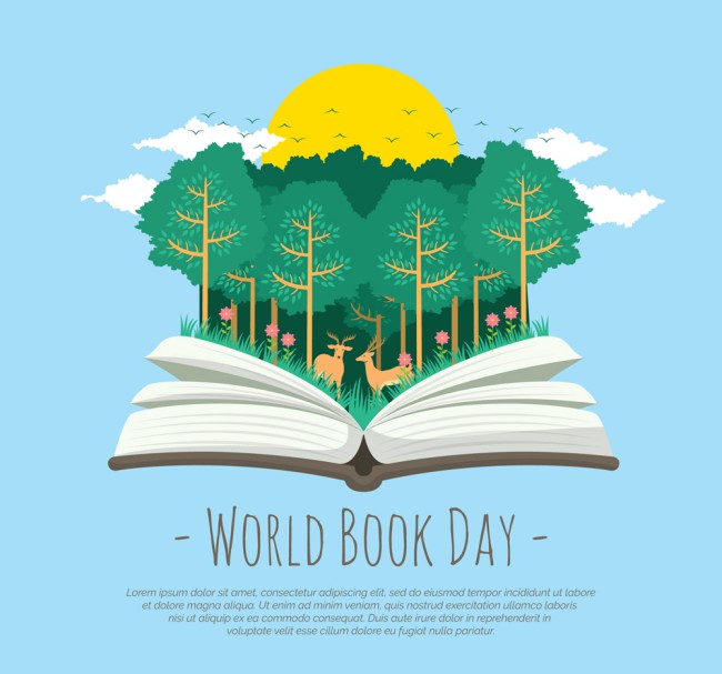 创意世界图书日打开书籍里的森林矢量图16图库网精选