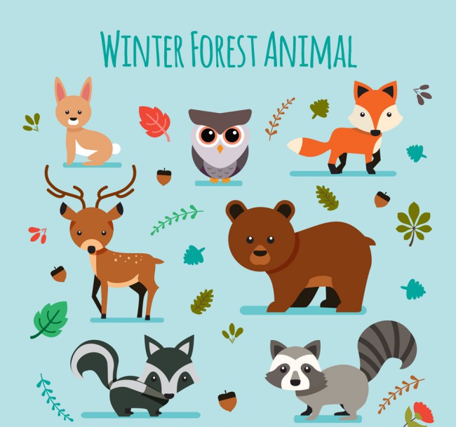 7款可爱冬季森林动物矢量图16素材网精选
