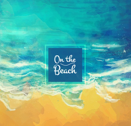 水彩绘海边沙滩风景矢量素材16图库网精选