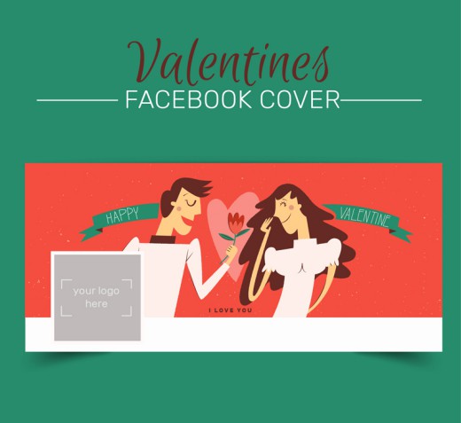 创意情人节情侣脸书封面图片矢量素