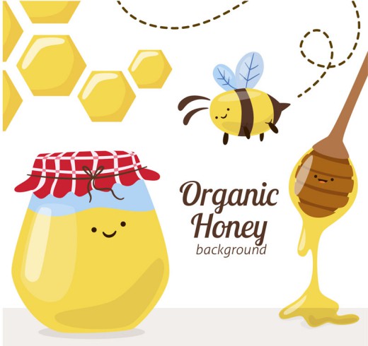 卡通有机蜂蜜和蜜蜂矢量素材普贤居素材网精选