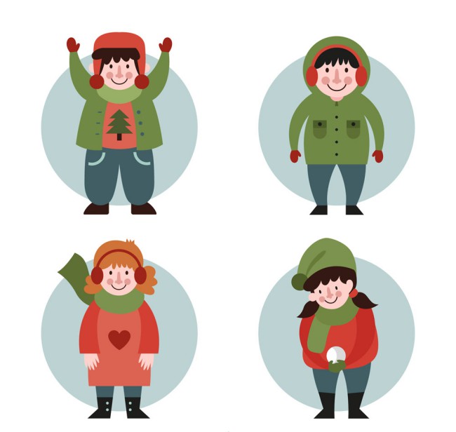 4款创意冬季微笑儿童矢量素材素材中国网精选