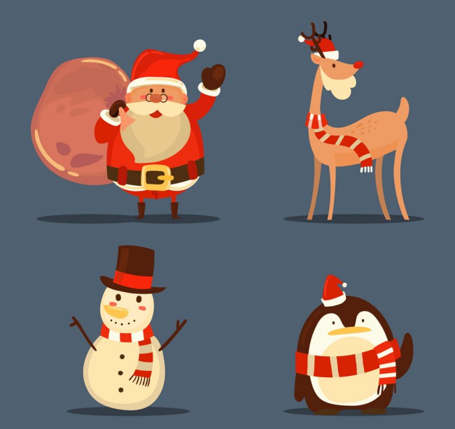 4款可爱打招呼的圣诞节角色矢量图素材中国网精选