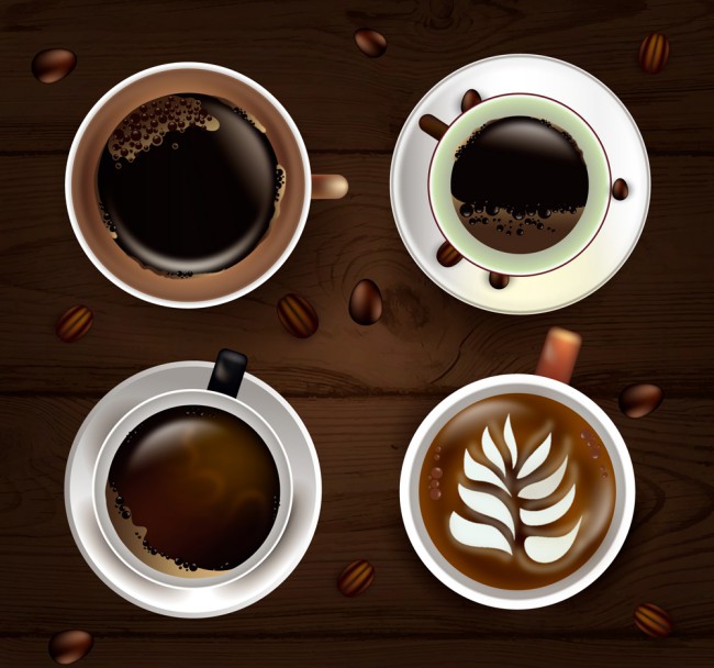 4款精美咖啡俯视图矢量素材普贤居素材网精选