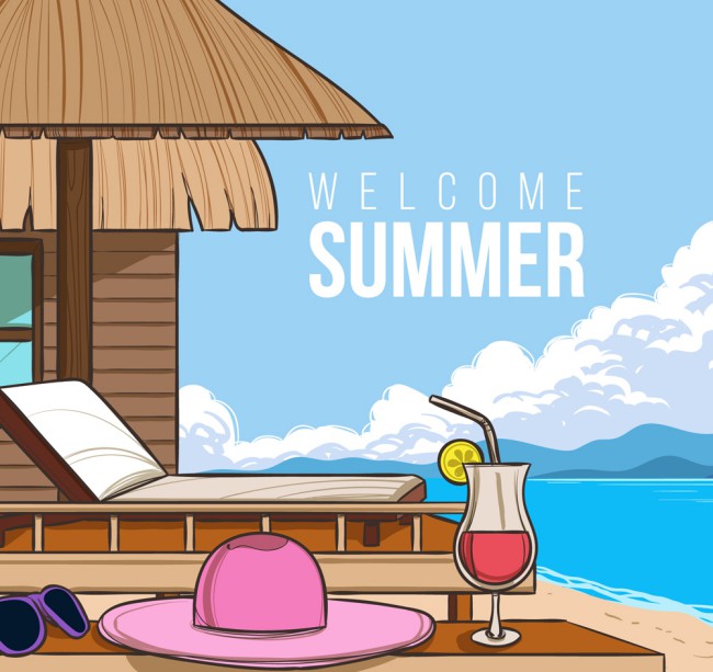 夏季海边度假屋风景矢量素材16设计网精选