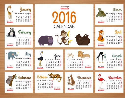 2016年小动物年历矢量素材16素材网精选
