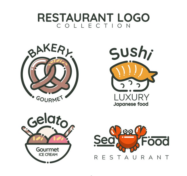 4款可爱卡通食物餐馆标志矢量图16素材网精选