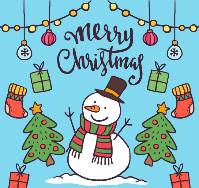 可爱彩绘圣诞雪人和圣诞元素矢量素材16设计网精选