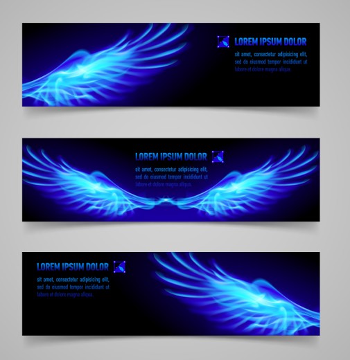 蓝色光效翅膀banner矢量素材16素材