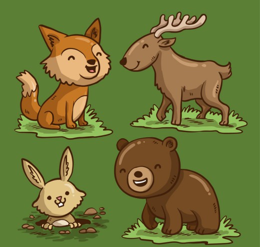 4款卡通笑脸森林动物矢量图普贤居素材网精选