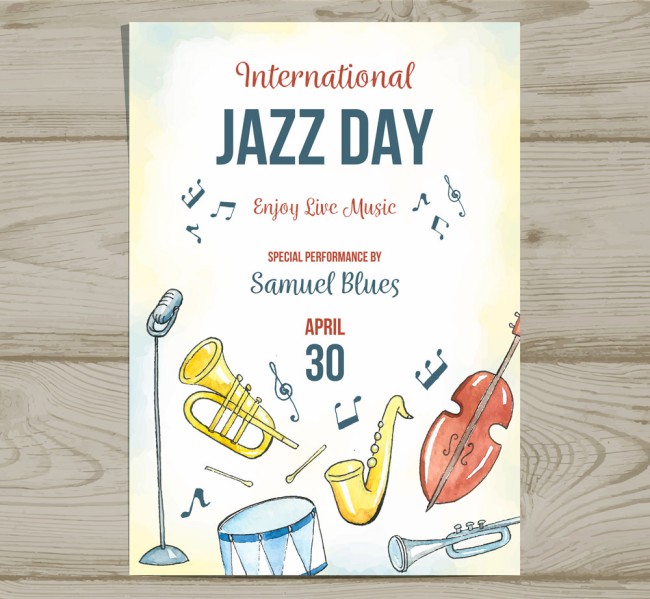 彩绘国际爵士乐日乐器传单矢量素材16图库网精选
