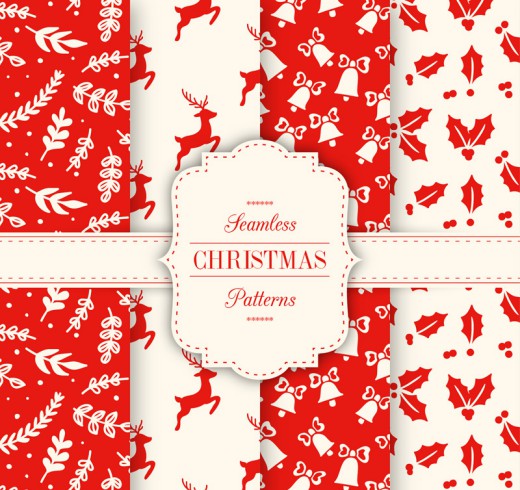 4款红色圣诞无缝背景矢量素材16图库网精选