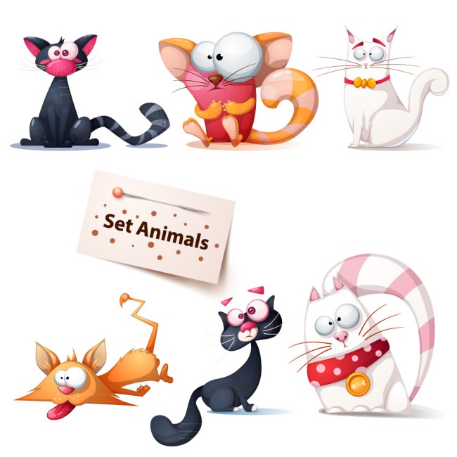 6款卡通搞笑猫咪矢量素材16素材网精选