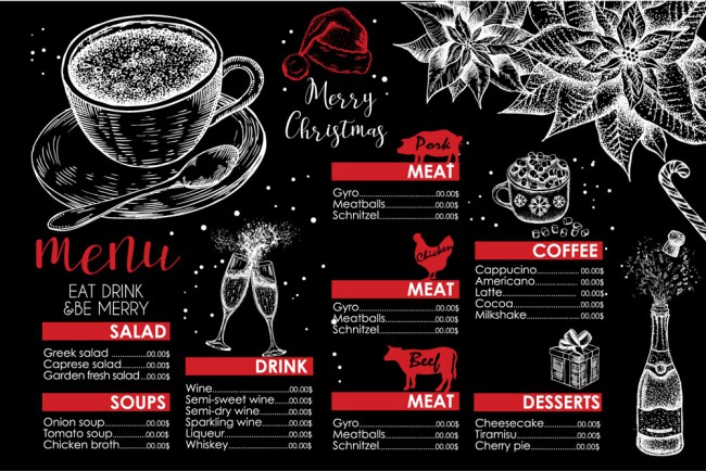 创意圣诞节黑板画菜单矢量素材16素材网精选