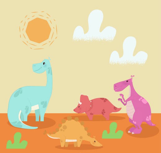 4只卡通侏罗纪恐龙矢量素材普贤居素材网精选