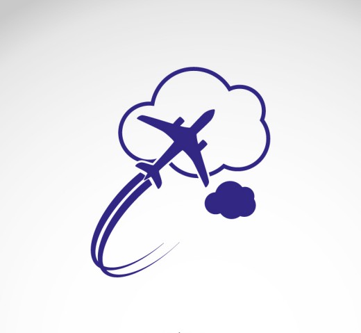 蓝色飞机与云朵标志设计矢量素材素