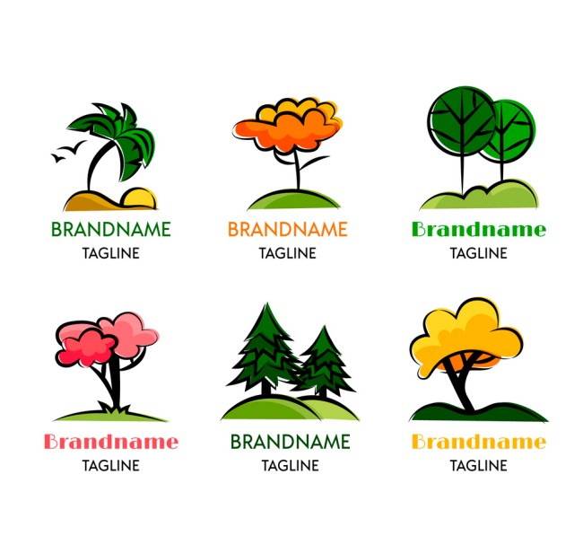 6款彩色树木标志矢量素材16素材网精选