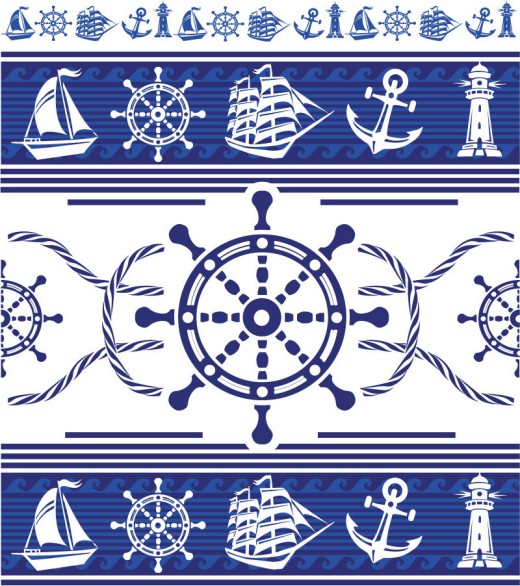 蓝色船舵航海风格背景矢量素材16图库网精选