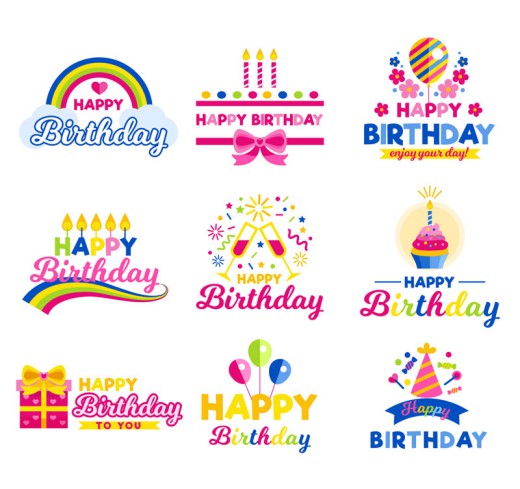 9款创意生日快乐标签矢量素材16图库网精选