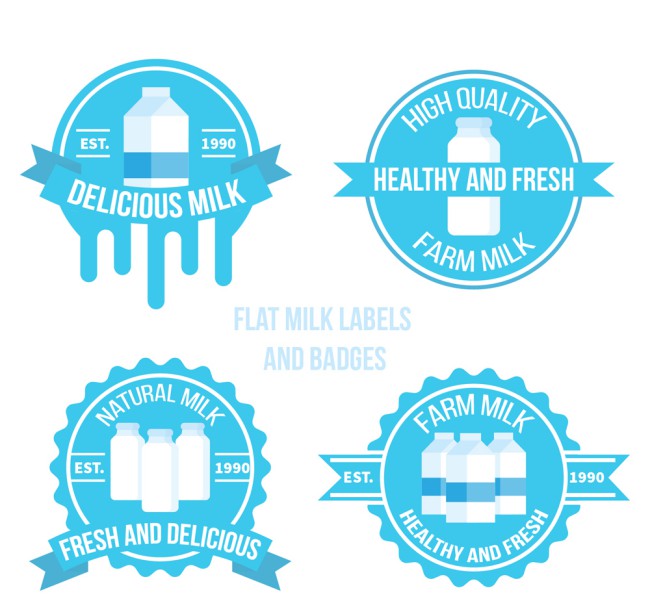 4款扁平化牛奶标签和徽章矢量图素材中国网精选