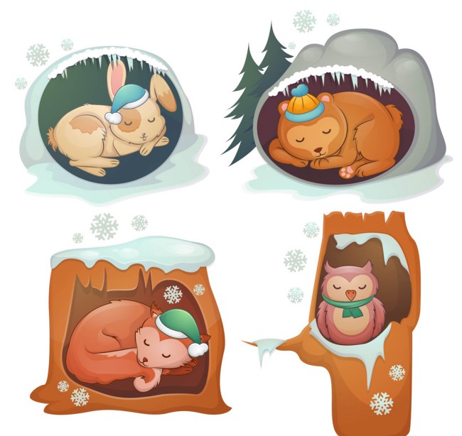 4款卡通冬眠动物矢量素材16素材网精选