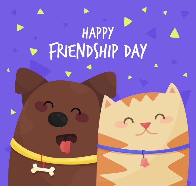 可爱国际友谊日宠物狗和猫矢量图素材中国网精选