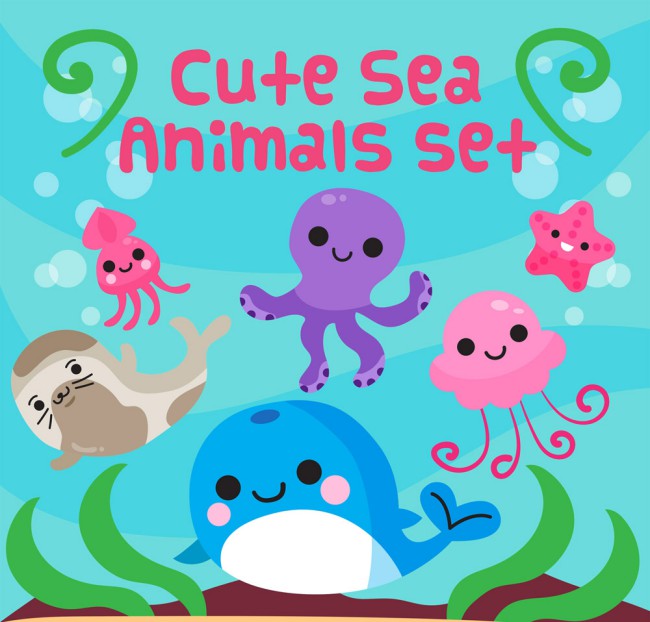 6款可爱卡通海洋动物矢量素材普贤居素材网精选